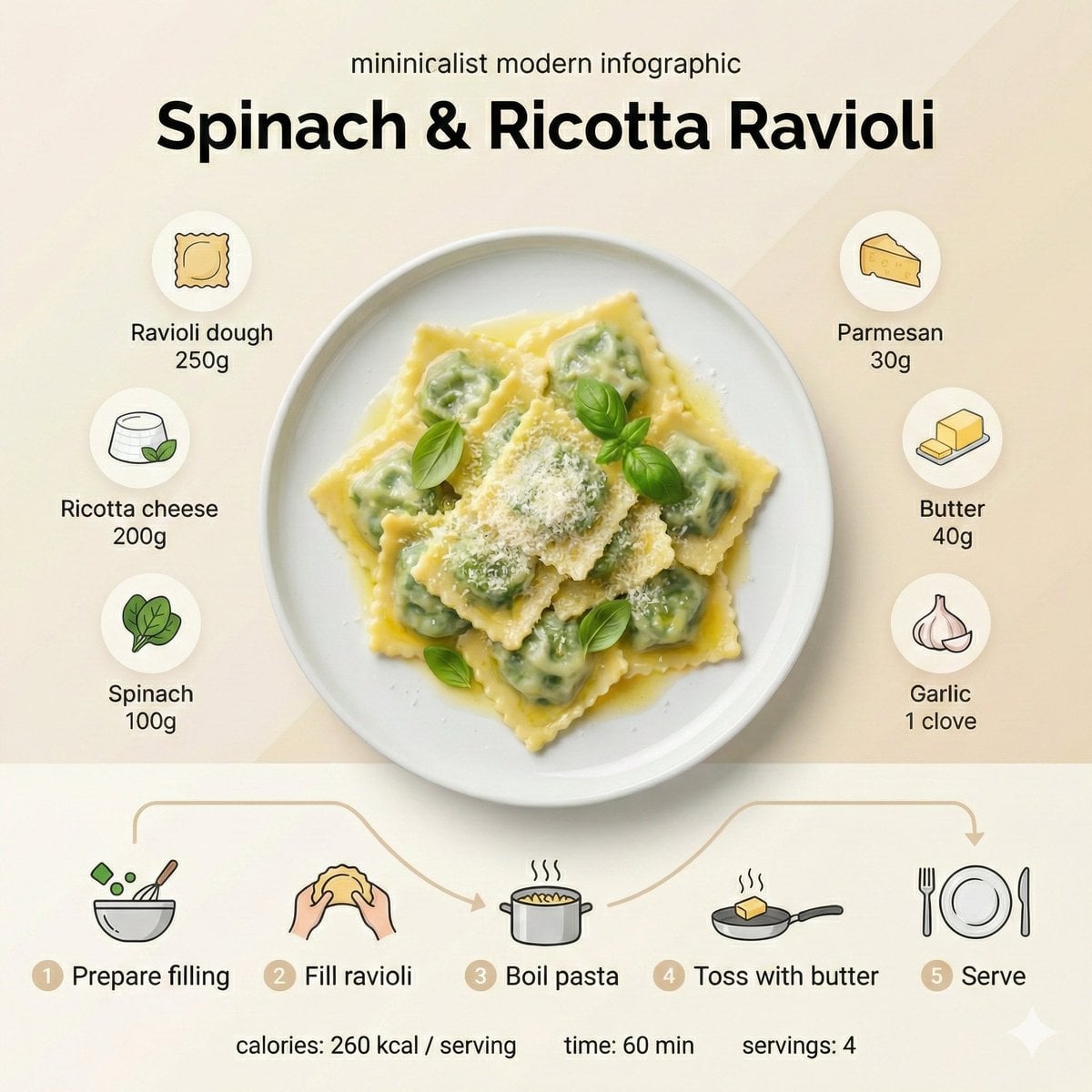 style: Minimalist modern recipe infographic, visual_aesthetic: photography_style:...