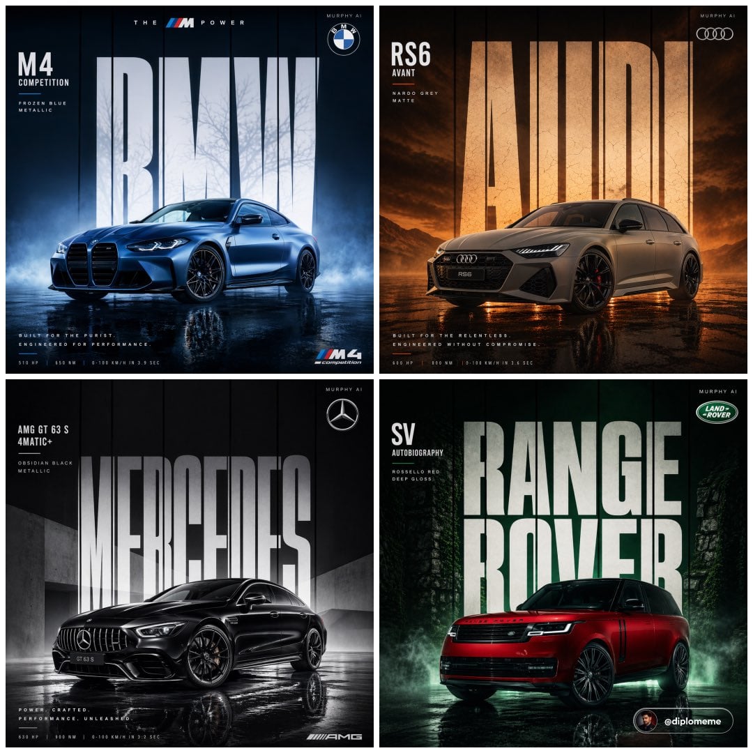 Cinematic automotive billboard poster, CAR MODEL + VARIANT in PAINT COLOR + FINISH,...