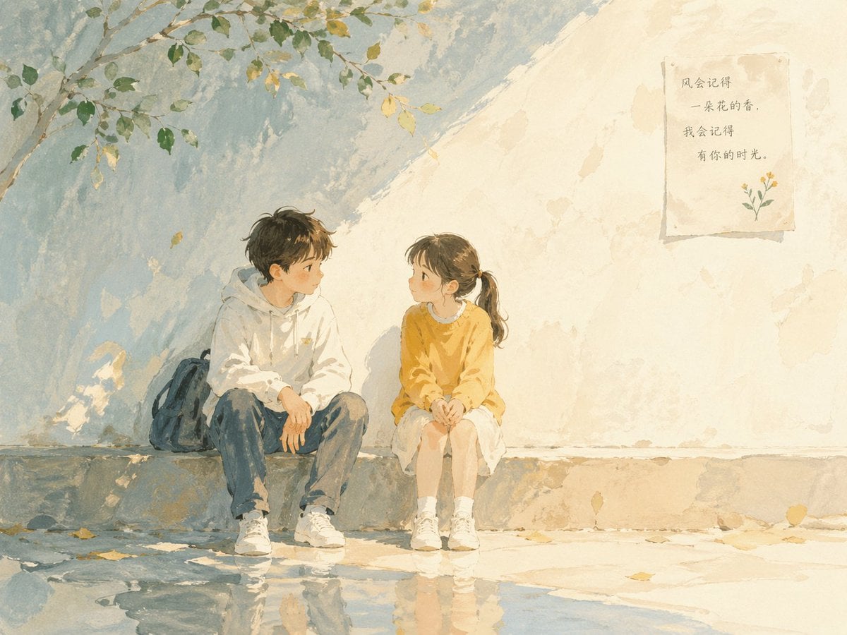 Soft poetic children's book illustration with watercolor and gouache textures.Clear...