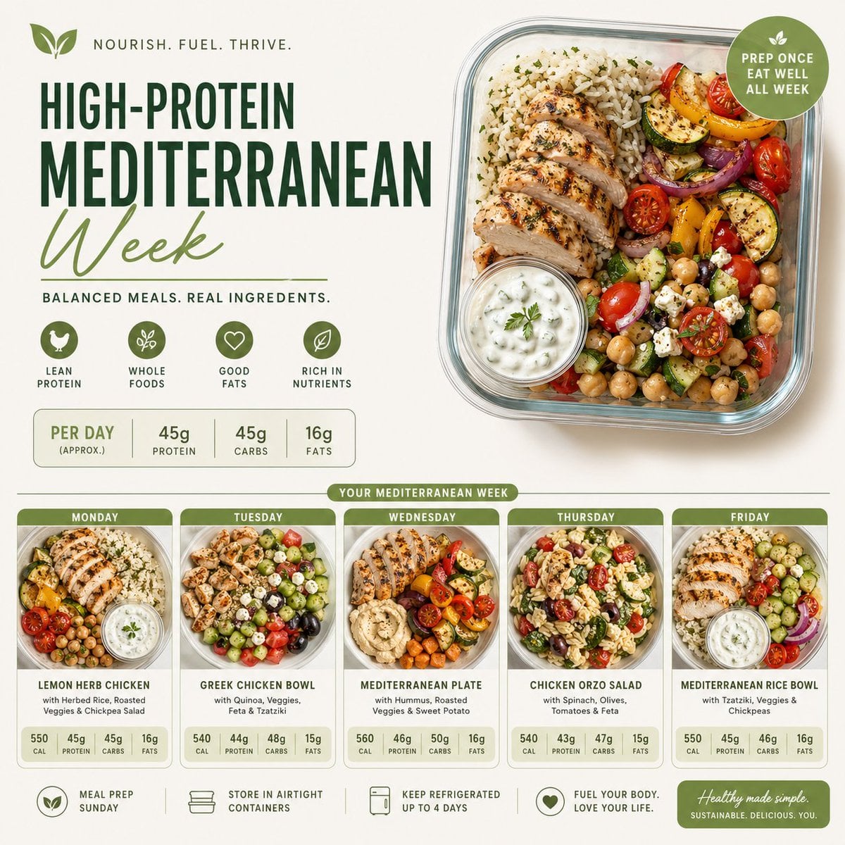 Clean & appetizing meal prep layouts Design a minimalist healthy meal prep poster f...